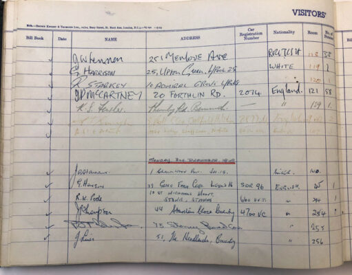 Beatles, Bull Hotel Register (1962)