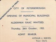 New Town Hall opening Press Pass (1933)